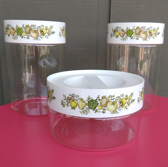 Vintage Pyrex glass 3 Canisters vegetable mushroom